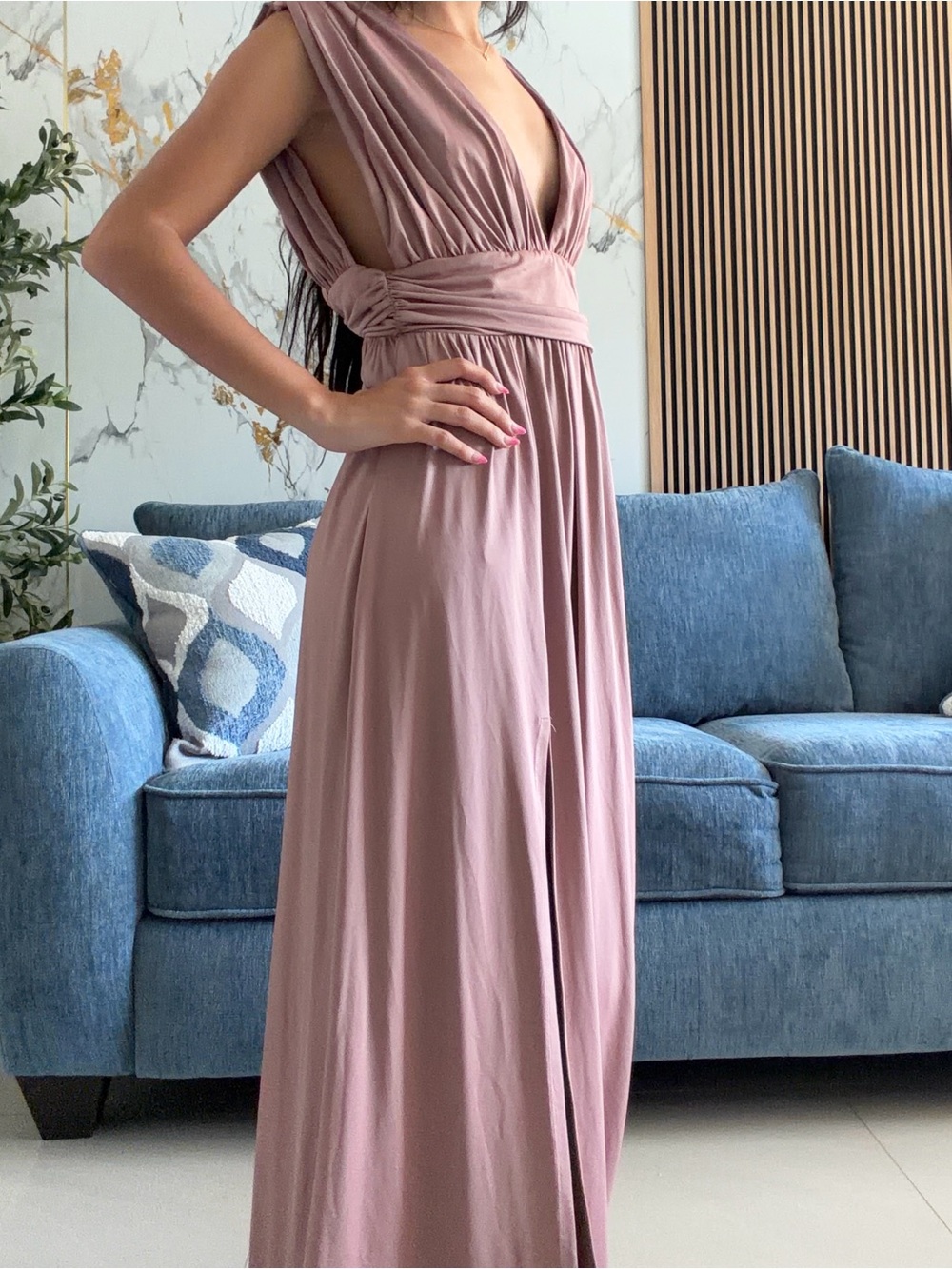 Dress Day Dusty Rose Plunging V-Neck Maxi Dress Size Small - Picture 5 of 5
